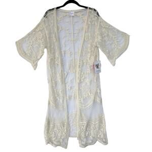 Boho Crocheted Lace Open Cardigan‎ Duster Cream Floral Romantic Sheer Maternity